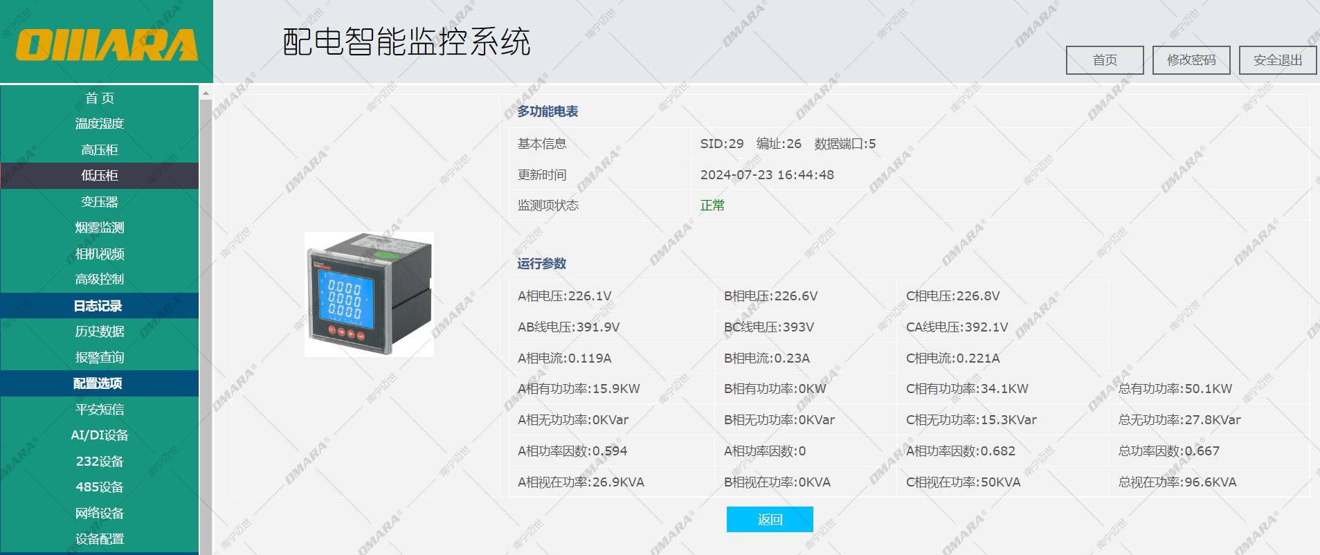 低壓柜多功能電表監(jiān)測參數