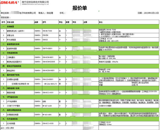 移動機(jī)房監(jiān)控單點(diǎn)報(bào)價(jià)表